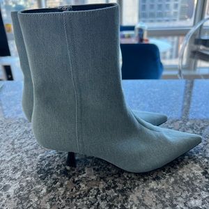 Zara Denim Kitten Heel Ankle Boots